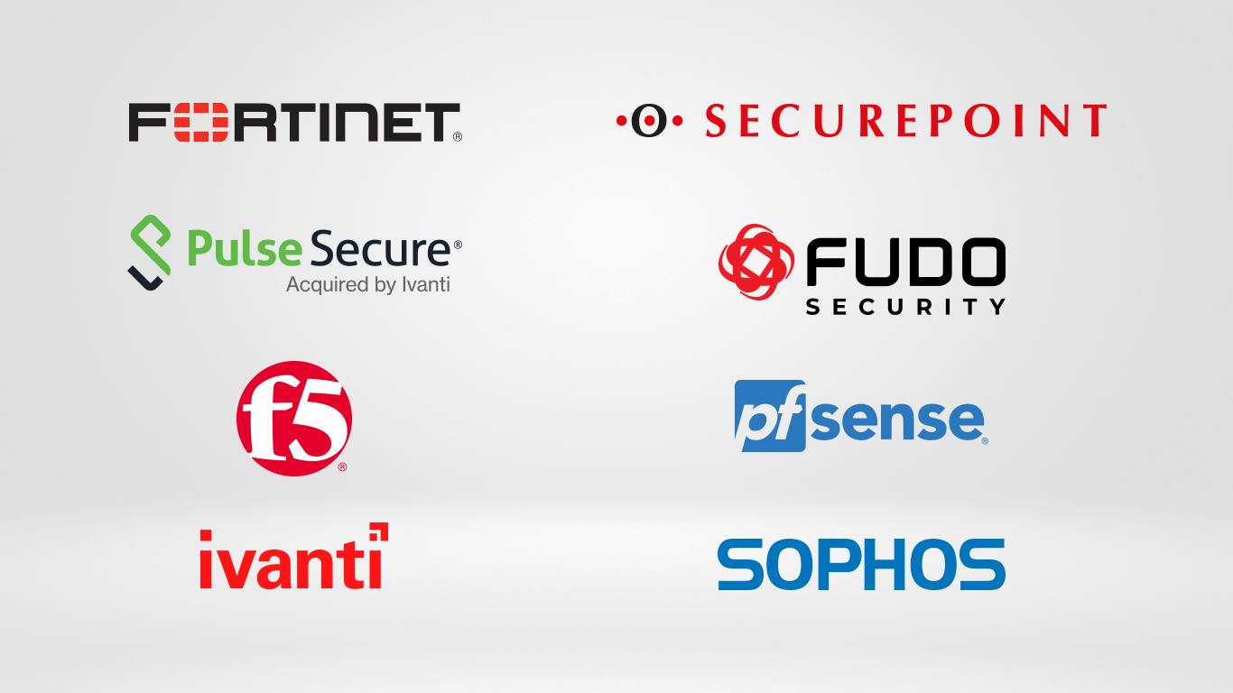Zahlreiche Integrationsmöglichkeiten wie für Appliances der Hersteller Fortinet, PulseSecure, F5, Ivanti, Securepoint, Fudo, pfSense und Sophos.
